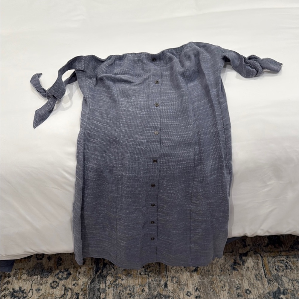 Gray/Blue Button-Down Off-Shoulder Strapless Dress